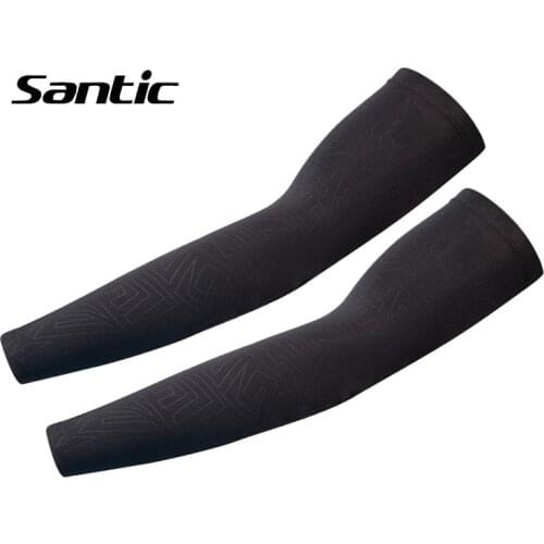 Santic Cycling Arm Warmers Men Winter Fleece Thermal Sport Arm Sleeve Anti-UV Riding Bicycle Bike Arm Sleeves Cover Armwarmers