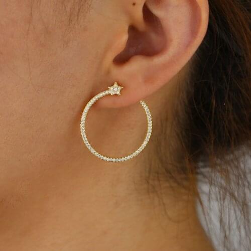 Bohemian Shiny Crystal Beads Hoop Earrings for Women Statement Colorful Big Round Star Earrings Fashion Charm Ethnic Oorbellen