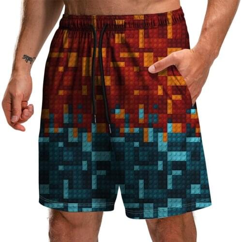 New Building Block Beach Pants Summer Breathable Swimming Surf Shorts Fashion 3D Digital Printing Quick Drying Casual Shorts Men
