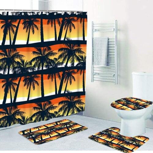 Seascape Beach Coconut Tree Waterproof Shower Curtains Polyester Bathroom Set Toliet Lid Cover Non-Slip Bath Mat Carpet Dropship