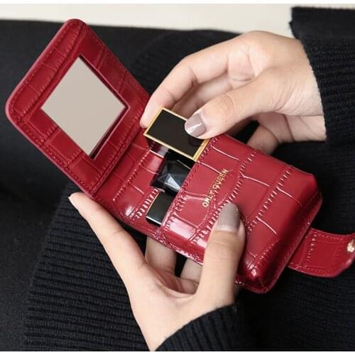 WOONAM Women Fashion Genuine Calf Leather in Alligator Pattern Lipstick Cosmetic Makeup Pouch Holder WB810