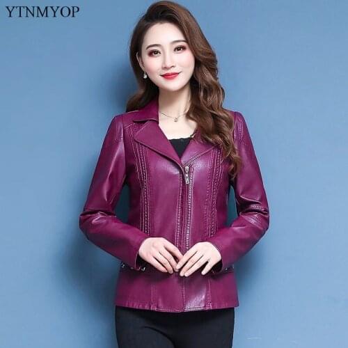 YTNMYOP Base Slim Casual Female Leather Coat Women Leather Jackets Plus Sizes 5XL Turn-down Collar Faux Leather Suede Tops