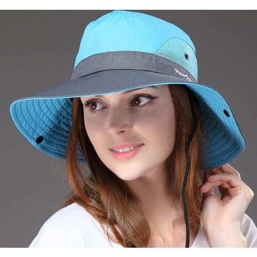 Lady New Sun Hat Wide Brim Women Outdoor Summer Foldable Fisherman Hat Girls Riding Driving Windproof Sun Cap B-7967