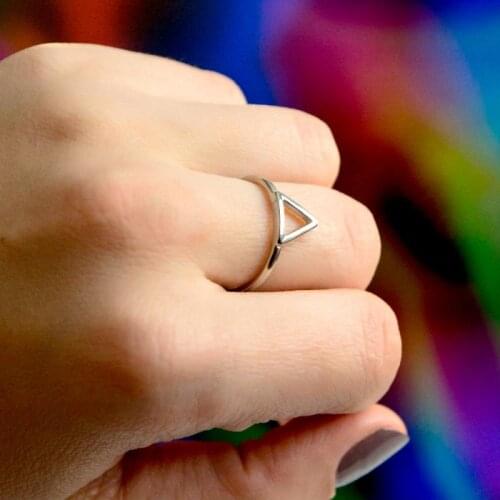 Visunion 316L Stainless Steel Ring Minimalist Hollow Triangle Geometric Gold Silver Color Women Finger Ring Bagues Pour Femme
