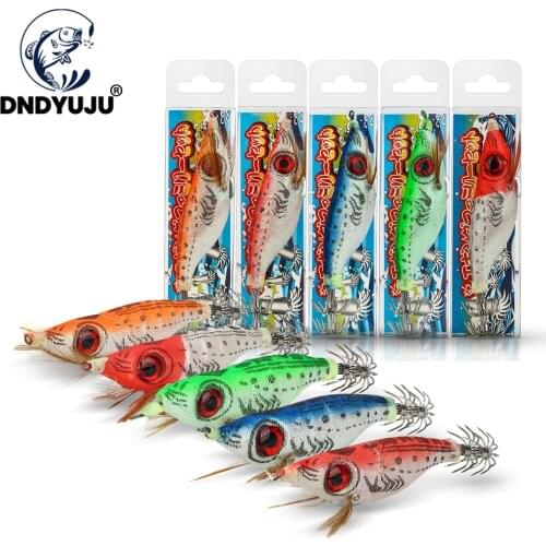 10cm/9g Squid Bait Fishing Lure Luminous Squid Jig Sea Lure Octopus Shrimp Cuttlefish Squid Hook Wood Shrimp