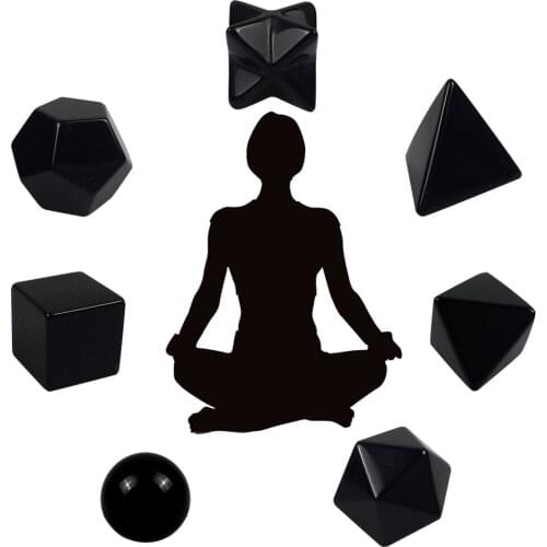 7 Chakra Natural Black Agate Crystal Polyhedron Energy Geometry Places Healing Reiki Symbol Meditation