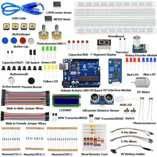 Adeept Primary Starter Kit for Arduino UNO R3 with 27 Projects with Processing | I2C IIC LCD1602 | Arduino Starter Kit with deta