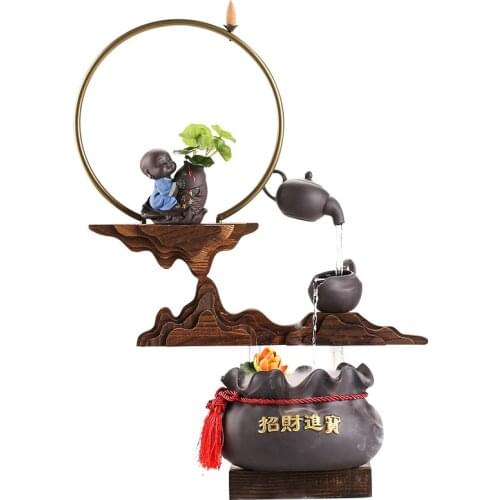 Backflow Incense Chinese Style Water Fountain Fish Tank Wheel Living Room Office Water View Humidifier Zen Ceramic Ornaments
