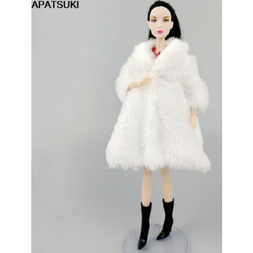 White Warm Fur Coat Jacket for Barbie Doll Outfits Clothes for 1/6 BJD Dolls Accessories Overcoat Toys For Children DIY Gifts