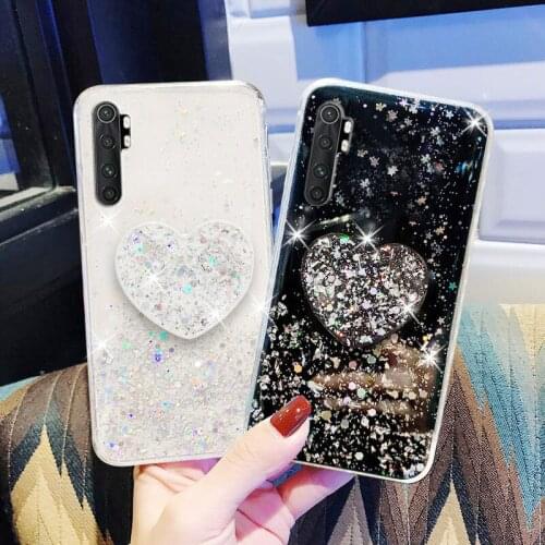 Bling Glitter Heart Holder Case For Xiaomi Mi 11 Cases Xiaomi Mi 10T Pro Mi Note 10 Lite Ultra Soft Silicone Phone Cases Bumper