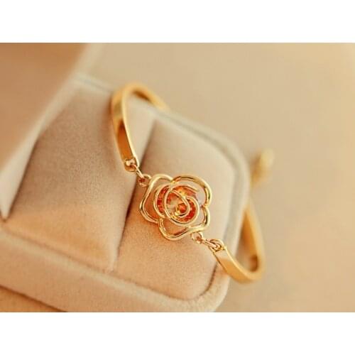 Fashion wholesale gold rose Flower Heart Bracelet Top Quality open bracelet cute yellow flower bracelet jewelry for female gift