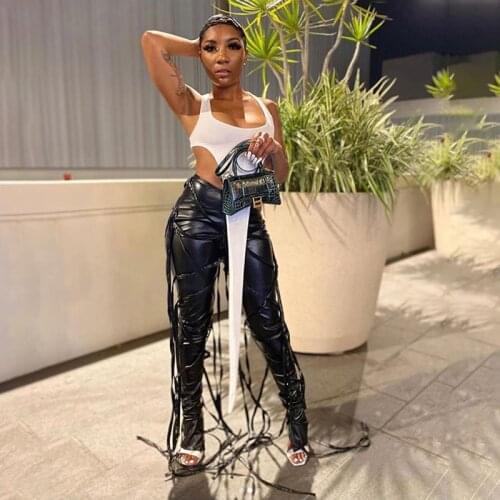 Echoine Luxurious Faux Leather Vintage Y2K Leisure Straight Pants Women spring Sexy Club Party Lady Slim Design Trousers Female