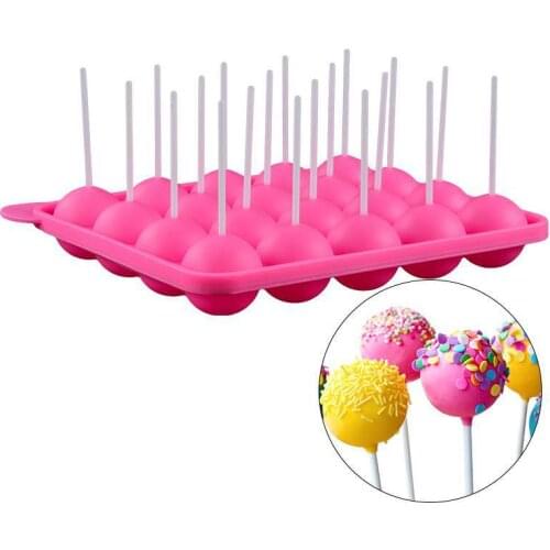 DIY Round Ball Lollipop Mold 20 Holes Silicone Cake Mold Spherical Chocolate Mould with Sticks for Candy Maker Tray