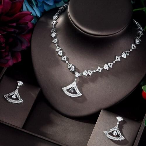 HIBRIDE New Fashion Design Cubic Zirconia Pave Wedding Jewelry Set for Women Gift Earring Necklace Set parure bijoux femme N-872