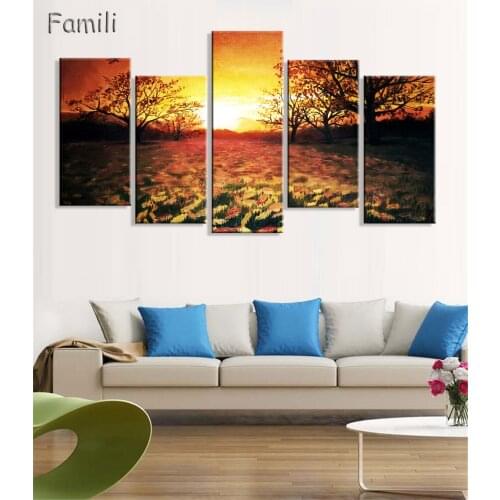 5Pcs/set Large Modern Printed Landscape Oil Painting Picture Cuadros Decoration Canvas Wall Art For Living Room Bedroom Gift