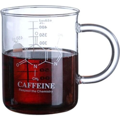 Caffeine Beaker Mug Graduated Beaker Mug with Handle Borosilicate Glass Cup Measuring Cup Glass Mug For Milk Coffee Water