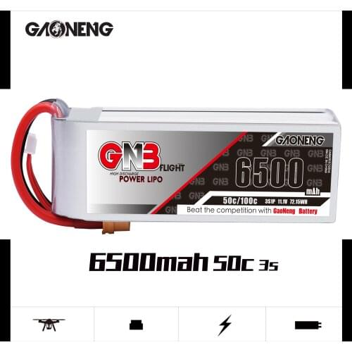 Gaoneng GNB 6500mAh 11.1V 3S 50C/100C Lipo battery with T XT60 XT90 T Plug for FPV Drone RC Helicopter Car Boat RC Parts