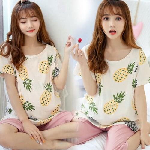 Month Postpartum Lactation Female Pregnant Women Pajamas Short Sleeved Cotton Sleepwear Set Maternal Feeding Home Wear Clothes