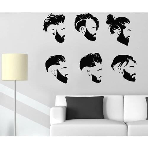 Mens Haircuts Vinyl Wall Decal For Hair Salon Boy Style Barbershop Wall Stickers Modern Fashion Home Decoration Removable W586