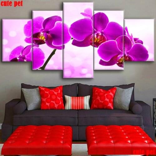 5PCS DIY Diamond Painting Flowers still life phalaenopsis Embroidery Cross Stitch Full Square Drill Round Drill Rhinestone Decor