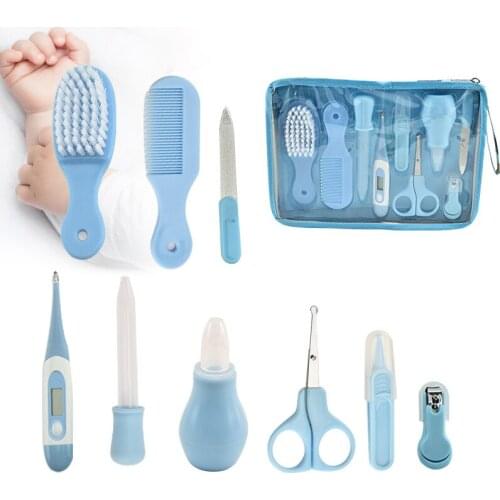 9pcs/Set Newborn Baby Healthcare Tools Portable Newborn Infant Grooming Kit Nail Clipper Scissors Hair Brush Tools