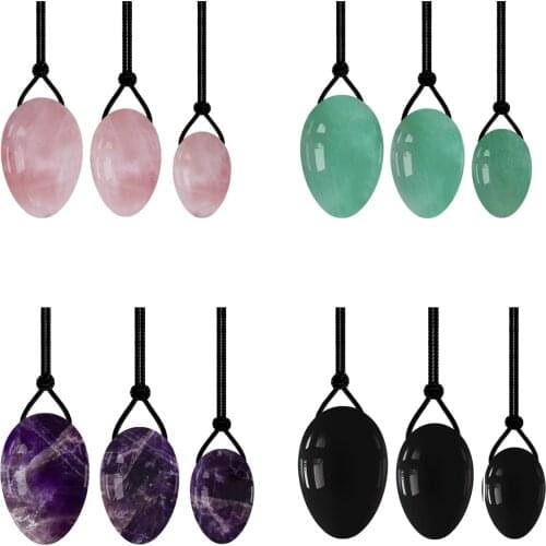 Natural Rose Quartz Yoni Egg Set Women Kegel Exercise Jade Eggs Drilled Stone Eggs With Holes On The Thick Side Feminine Hygiene