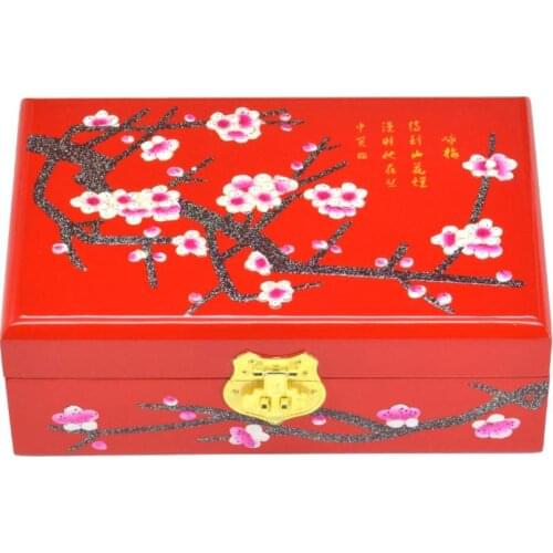NEW Chinese handmade classic wooden lacquer & Red box Plum blossom 2 layers