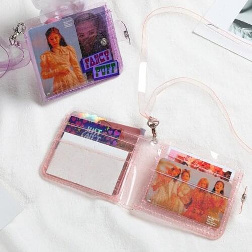 New Transparent Cute ID Card Holder Folding Short Wallet Fashion Women Girl Business Cards Case Purse With Lanyard