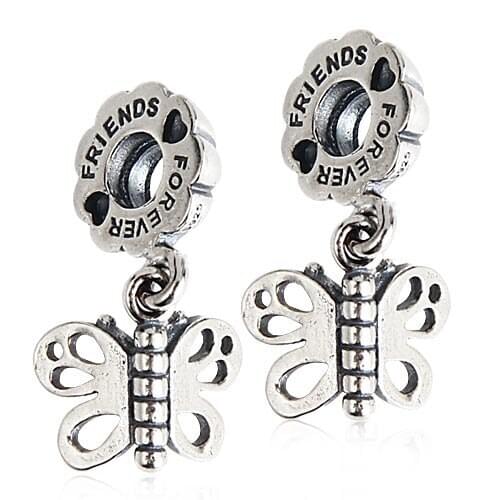 A Pair of Butterfly Pendants Antique Tone Authentic 925 Sterling Silver Dangle Charm Beads With Screwed Threaded Hole SDC909