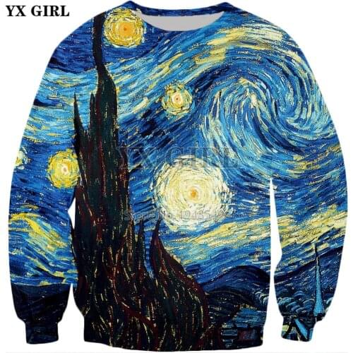 Drop shipping 2018 New Fashion Sweatshirt Starry Night By Vincent Van Gogh 3D Print Mens Womens Casual Pullovers WZ-22