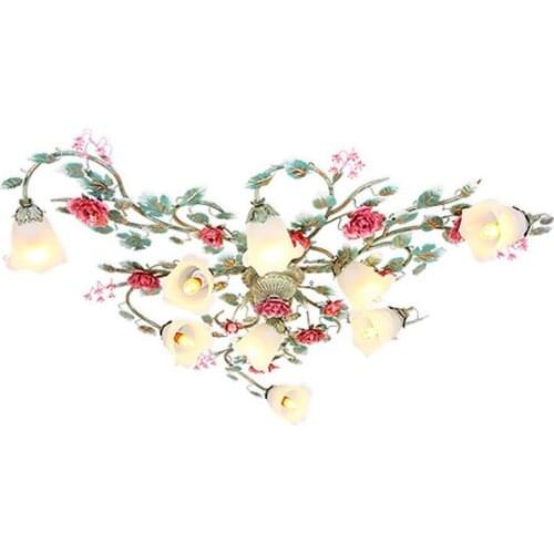 Korean Pastoral Flower and Grass Ceiling Lamp Restaurant Cafe Bedroom Mediterranean Romantic Colored Rose Mounted Ceiling Lights