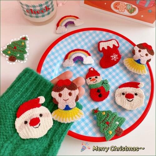 Xmas Cartoon Knitting Hairpin Santa claus Snowman Sock Wool Weaving Handmade Net Christmas Decorations Party 2022 Natal Noel