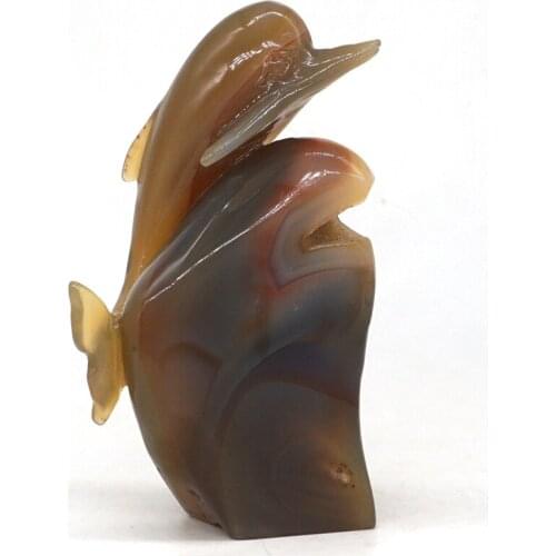 Dolphin Statue 5" Natural Agate Crystal Geode Carved Stone Figurine Crafts Home Decor