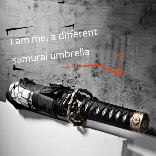 Cool Three Folding Katana handle black Umbrella Portable Samurai Anime flowers Decoration Accessories Parasol Gifts For friend