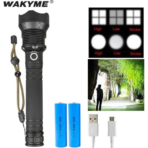 WAKYME LED Flashlight Camping Light Ultra Bright Torch Telescopic Zoom USB Rechargeable Tactical Torch Waterproof Lantern xhp70