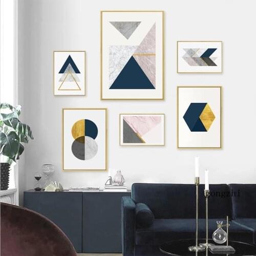 Triangle Round Hexagon Abstract Geometric Marble Gold Poster Canvas Painting and Prints Wall Art Pictures Living Room Home Decor