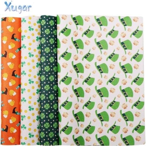 Xugar 22x30cm Synthetic Leather Fabric Clover Printed Faux Leather Fabric Sheets For DIY Hair Bows Materials Handbag Garments