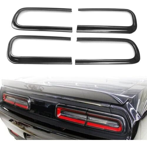 4x Car Rear Tail Lamp Light Cover Trims For Dodge Challenger 2015 2016 2017 2018 2019 Carbon Fiber Pattern ABS