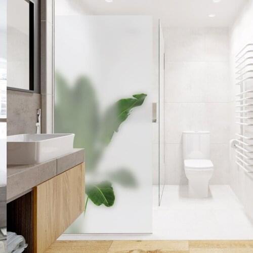 Green plant matte pattern electrostatic frosted glass film custom bathroom toilet kitchen window glass film decoration