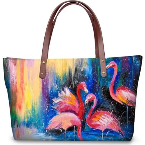 HaoYun Womens Totes Handbag Cartoon Animal Pattern Girls Shoulder Bags Arts Flamingos Painting Large Capacity Ladies Purse Bags