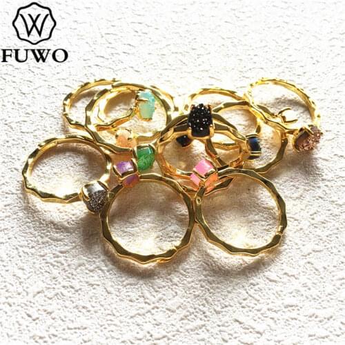 FUWO New Trendy Druzy Design Hot Sale Rings For Women Elegant Angel Aura Rings Female Wedding Bridesmaid jewelry Gift RG020