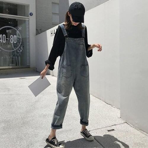 2019 New Women Jeans Jumpsuit Rompers 5XL Nine Points Denim Light Blue Loose Waist Jeans Trousers Street Hipsters Hip Hop Jeans
