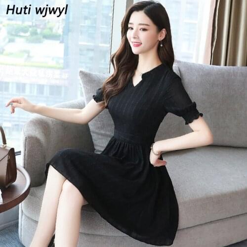 2021 Summer 3XL Plus Size Vintage Solid Chiffon Mini Dresses Women Elegant Bodycon Black Sexy Party Short Sleeve Runway Vestidos