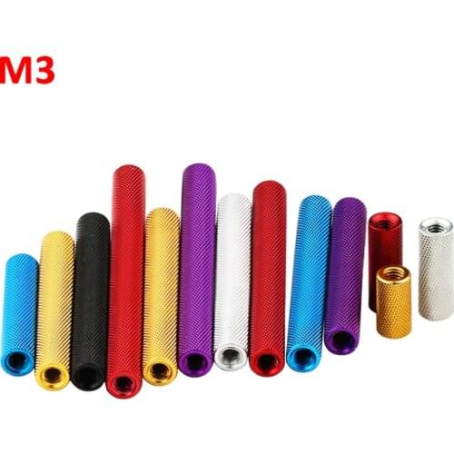 10pcs M3 Aluminum Column Round Aluminum Alloy Knurled Standoff Spacer Stud Multiple Color Length 6-60mm