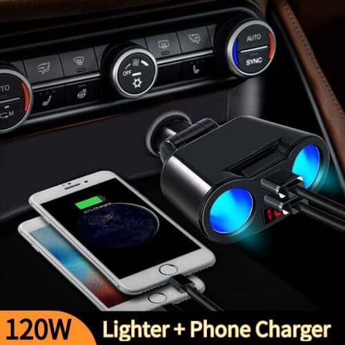 120W Car Cigarette Lighter USB Splitter 3.1A Dual USB Socket Adapter Vehicle Car Mobile Phone Charger Adapter For Iphone