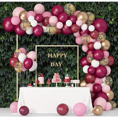 129Pcs/Set Burgundy Pink Balloons Arch Kit Confetti Latex Balloons Bride To Be Wedding Party Decoration Birthday Party Decor