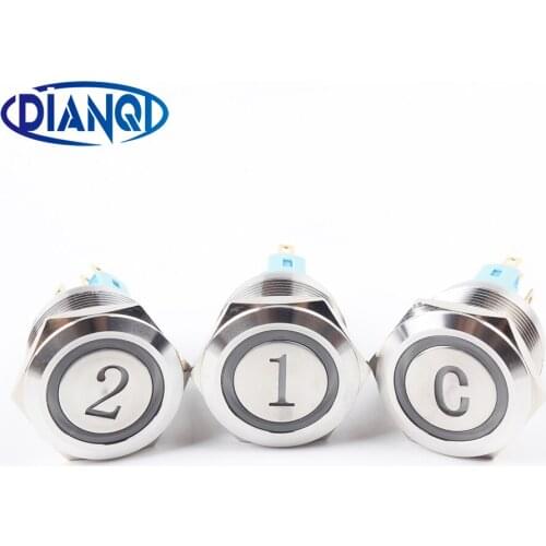 22mm Nickel plated brass metal push button switch led number power word round momentary 6 pin terminal car switches