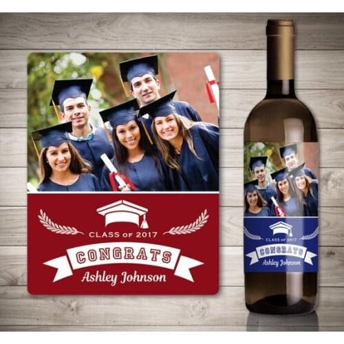 5pcs Customize photo Congrats Grad class of 2019 Wine Bottle Stickers lables Graduation party wine bottle lable favors stickers