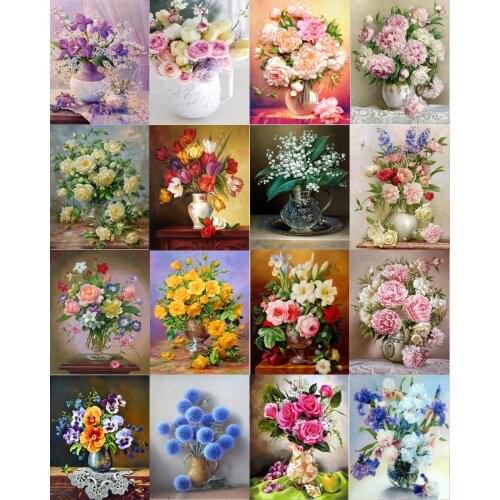 5D DIY diamante pintura círculo completo rhinestone bordado mosaico florero patrón de punto de cruz decoración del hogar