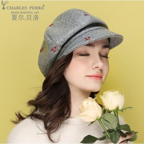 Charles Perra Brand Women Hats Autumn New Korean Version Beret Fashion Lady Caps Elegant Octagonal Hat 1269